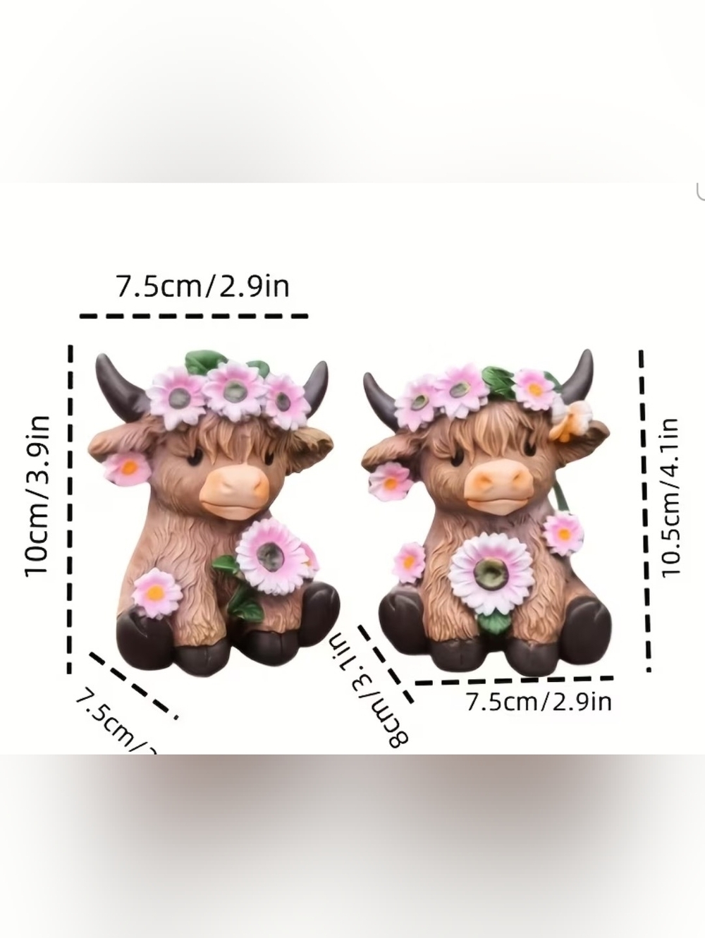 Adorable Brown Highland Cow Planters with Pink Flowers - Home Accents - Picture 3 of 5
